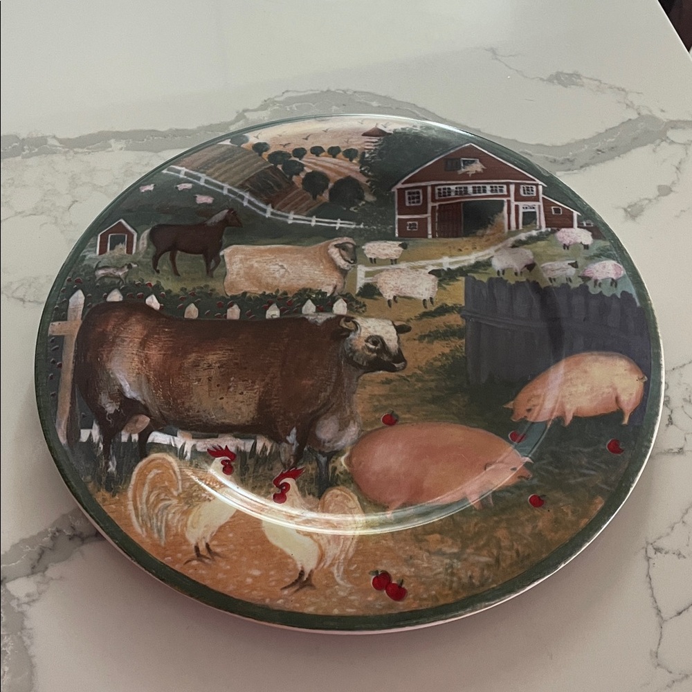 Country Farm Animal Decorative Serving Platter - Green